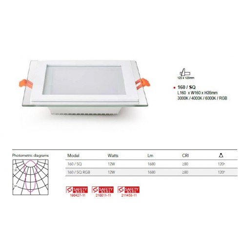 160 SQUARE 12WATT LED DOWNLIGHT