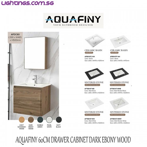 AQUAFINY 60CM DRAWER CABINET DARK WOOD